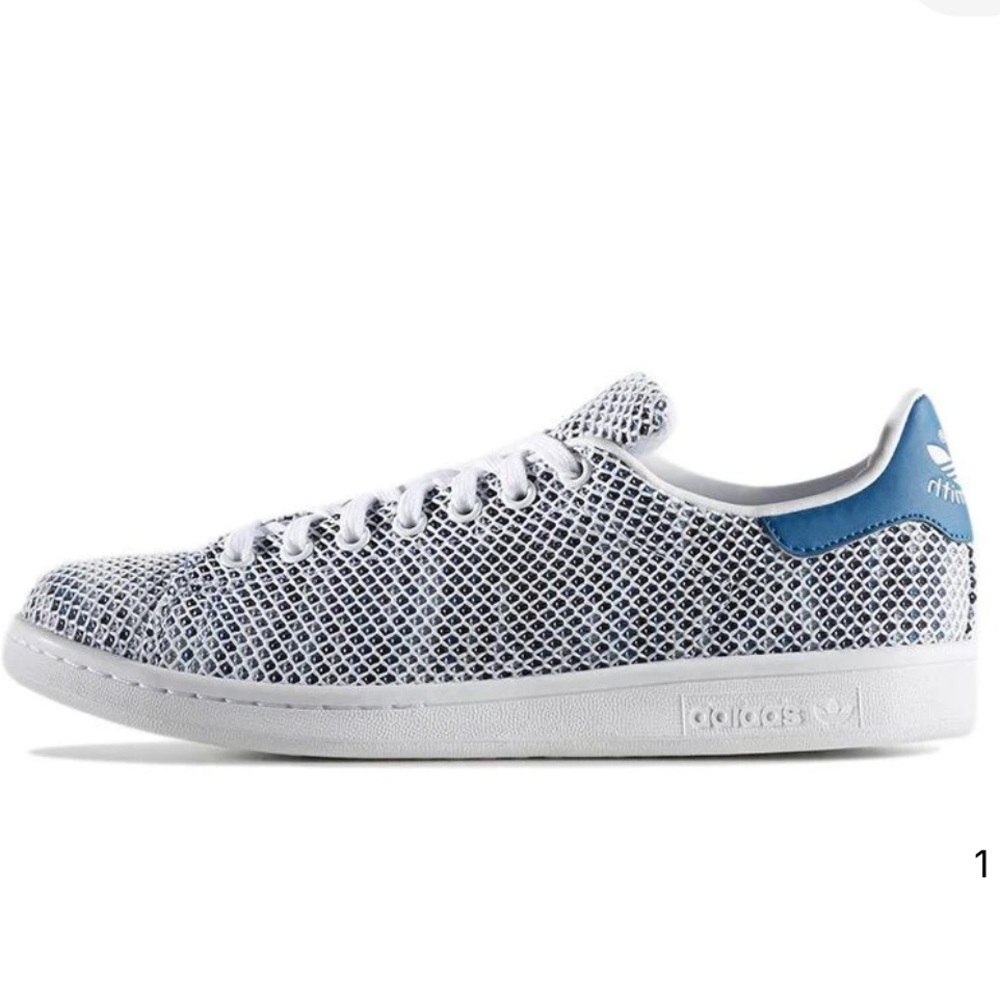 Adidas Stan Smith Blue and White Mesh Sneakers, Size 7